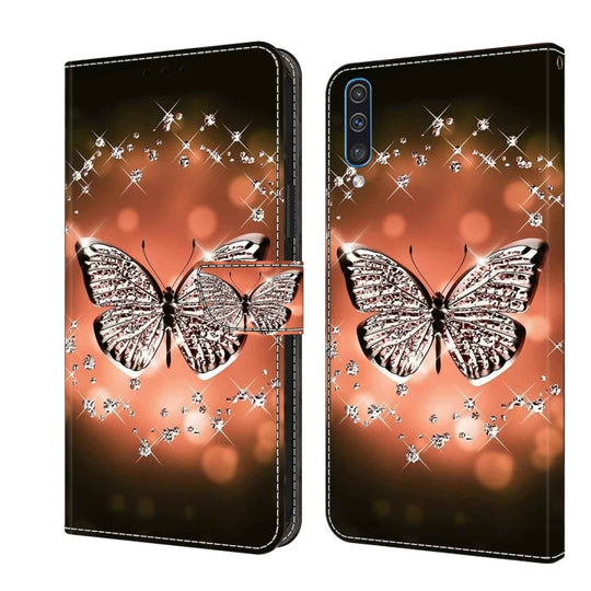 For Samsung Galaxy A50 Crystal 3D Shockproof Protective Leather Phone Case(Crystal Butterfly)