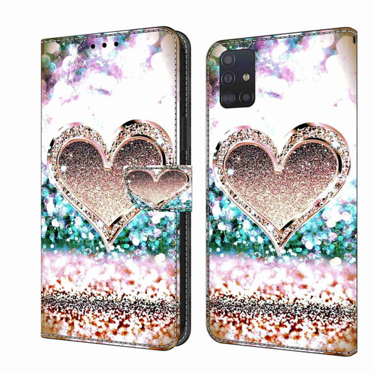 For Samsung Galaxy A51 4G Crystal 3D Shockproof Protective Leather Phone Case(Pink Diamond Heart)