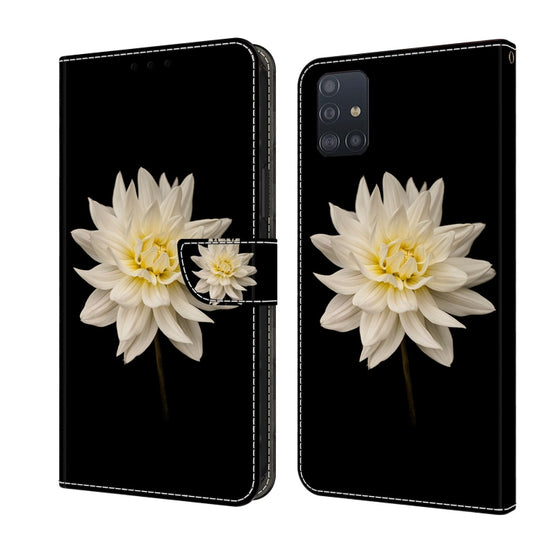 For Samsung Galaxy A51 4G Crystal 3D Shockproof Protective Leather Phone Case(White Flower)