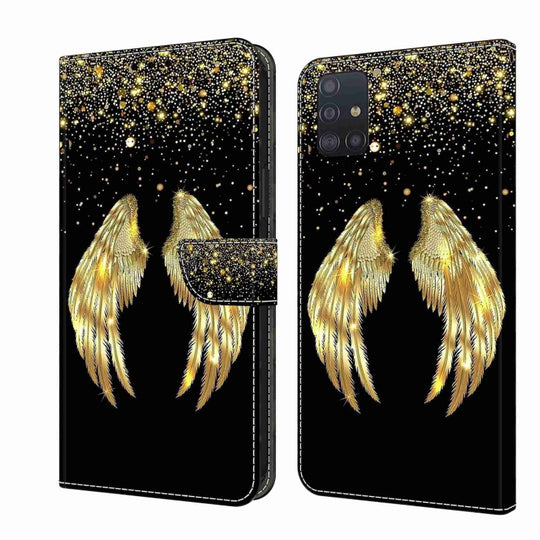 For Samsung Galaxy A51 4G Crystal 3D Shockproof Protective Leather Phone Case(Golden Wings)