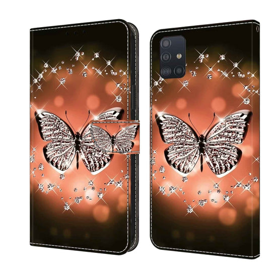 For Samsung Galaxy A51 4G Crystal 3D Shockproof Protective Leather Phone Case(Crystal Butterfly)
