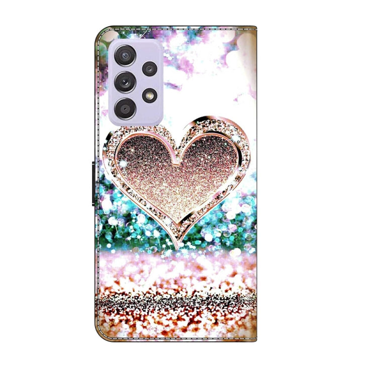For Samsung Galaxy A52 / A52s 5G Crystal 3D Shockproof Protective Leather Phone Case(Pink Diamond Heart) by buy2fix