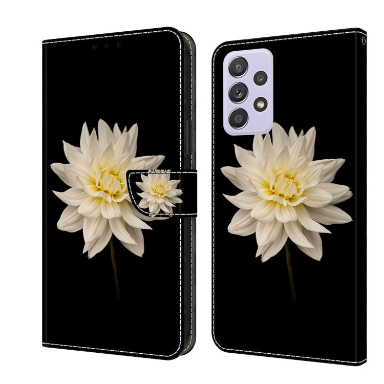 For Samsung Galaxy A52 / A52s 5G Crystal 3D Shockproof Protective Leather Phone Case(White Flower) by buy2fix