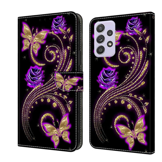 For Samsung Galaxy A52 / A52s 5G Crystal 3D Shockproof Protective Leather Phone Case(Purple Flower Butterfly) by buy2fix