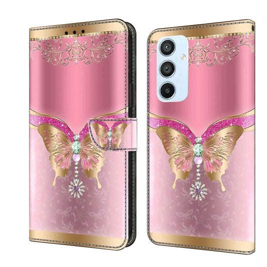 For Samsung Galaxy A54 5G Crystal 3D Shockproof Protective Leather Phone Case(Pink Bottom Butterfly) by buy2fix