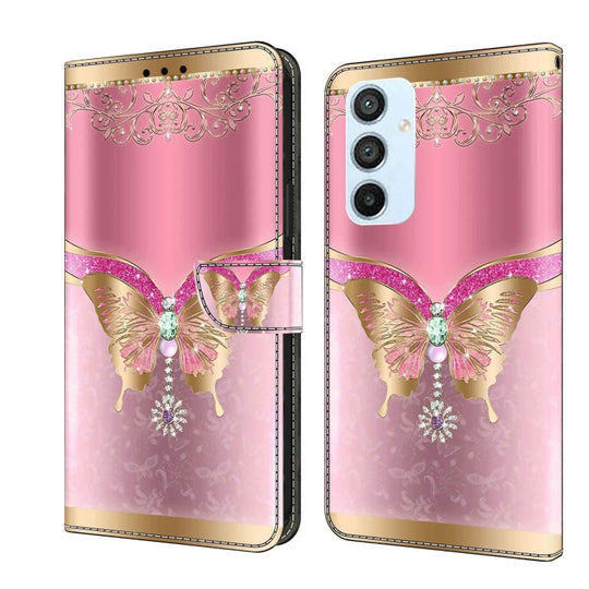 For Samsung Galaxy A54 5G Crystal 3D Shockproof Protective Leather Phone Case(Pink Bottom Butterfly)
