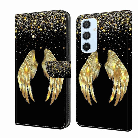 For Samsung Galaxy A54 5G Crystal 3D Shockproof Protective Leather Phone Case(Golden Wings)
