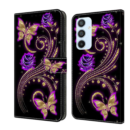 For Samsung Galaxy A54 5G Crystal 3D Shockproof Protective Leather Phone Case(Purple Flower Butterfly) by buy2fix