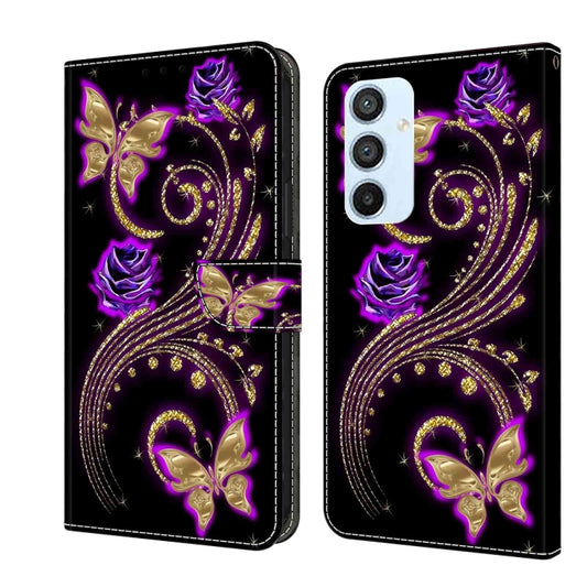 For Samsung Galaxy A54 5G Crystal 3D Shockproof Protective Leather Phone Case(Purple Flower Butterfly) by buy2fix
