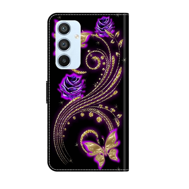 For Samsung Galaxy A54 5G Crystal 3D Shockproof Protective Leather Phone Case(Purple Flower Butterfly) by buy2fix