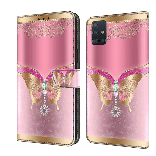 For Samsung Galaxy A71 4G Crystal 3D Shockproof Protective Leather Phone Case(Pink Bottom Butterfly)