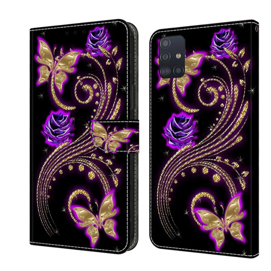 For Samsung Galaxy A71 4G Crystal 3D Shockproof Protective Leather Phone Case(Purple Flower Butterfly) by buy2fix