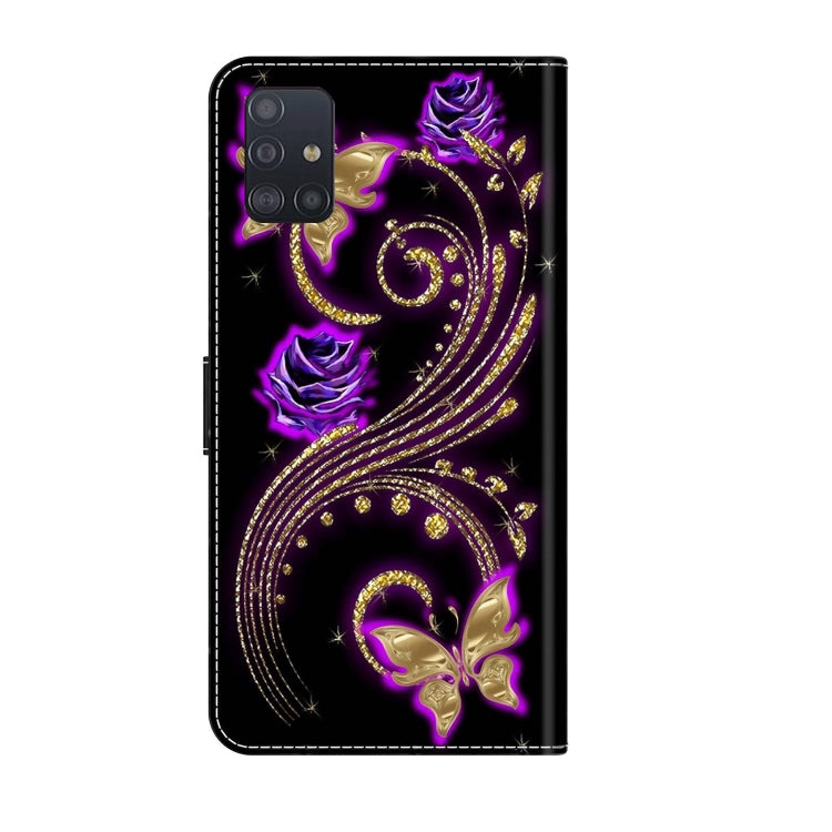 For Samsung Galaxy A71 4G Crystal 3D Shockproof Protective Leather Phone Case(Purple Flower Butterfly) by buy2fix