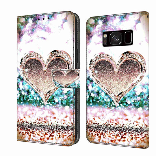 For Samsung Galaxy S8 Crystal 3D Shockproof Protective Leather Phone Case(Pink Diamond Heart)