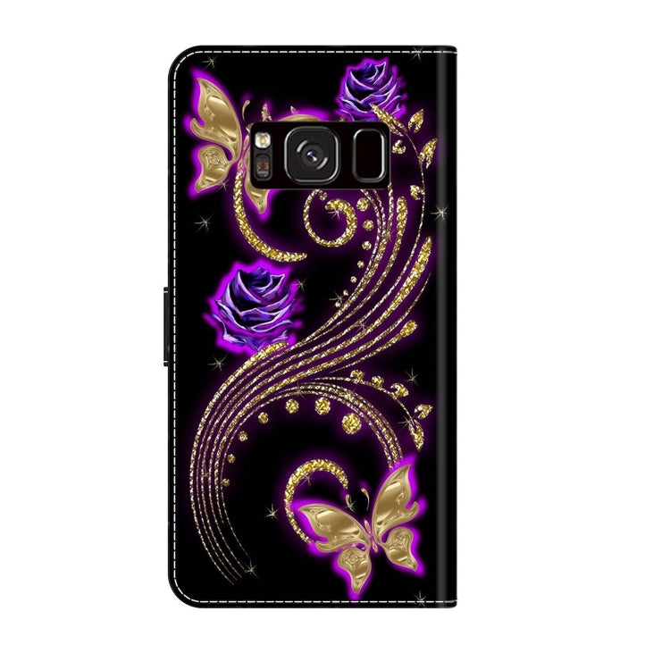 For Samsung Galaxy S8 Crystal 3D Shockproof Protective Leather Phone Case(Purple Flower Butterfly) by buy2fix