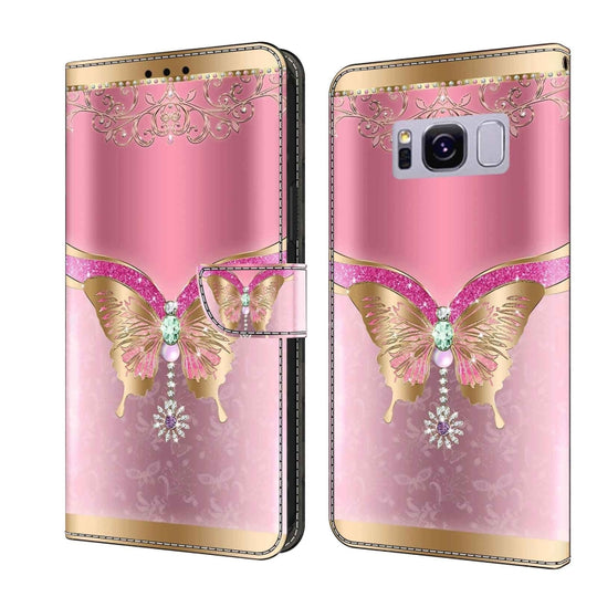For Samsung Galaxy S8+ Crystal 3D Shockproof Protective Leather Phone Case(Pink Bottom Butterfly)