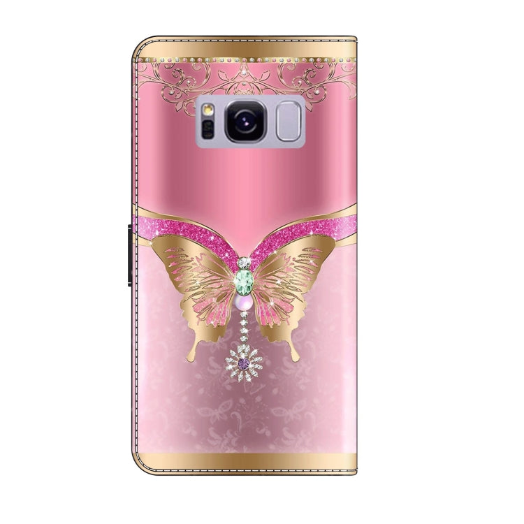 For Samsung Galaxy S8+ Crystal 3D Shockproof Protective Leather Phone Case(Pink Bottom Butterfly) by buy2fix