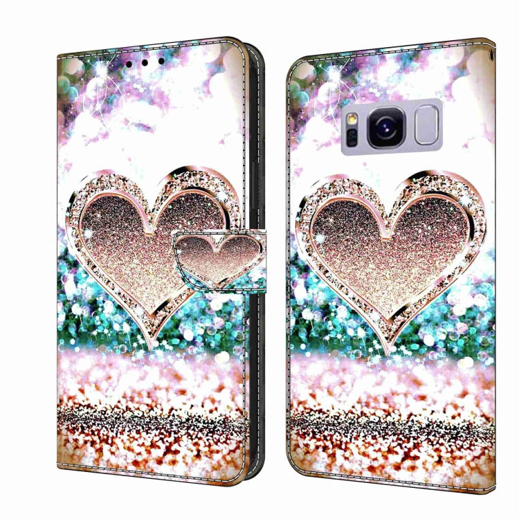 For Samsung Galaxy S8+ Crystal 3D Shockproof Protective Leather Phone Case(Pink Diamond Heart) by buy2fix