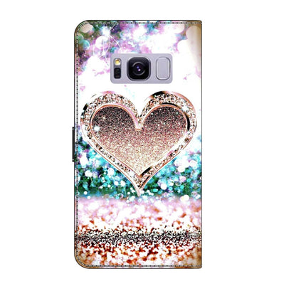 For Samsung Galaxy S8+ Crystal 3D Shockproof Protective Leather Phone Case(Pink Diamond Heart) by buy2fix