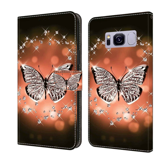 For Samsung Galaxy S8+ Crystal 3D Shockproof Protective Leather Phone Case(Crystal Butterfly)