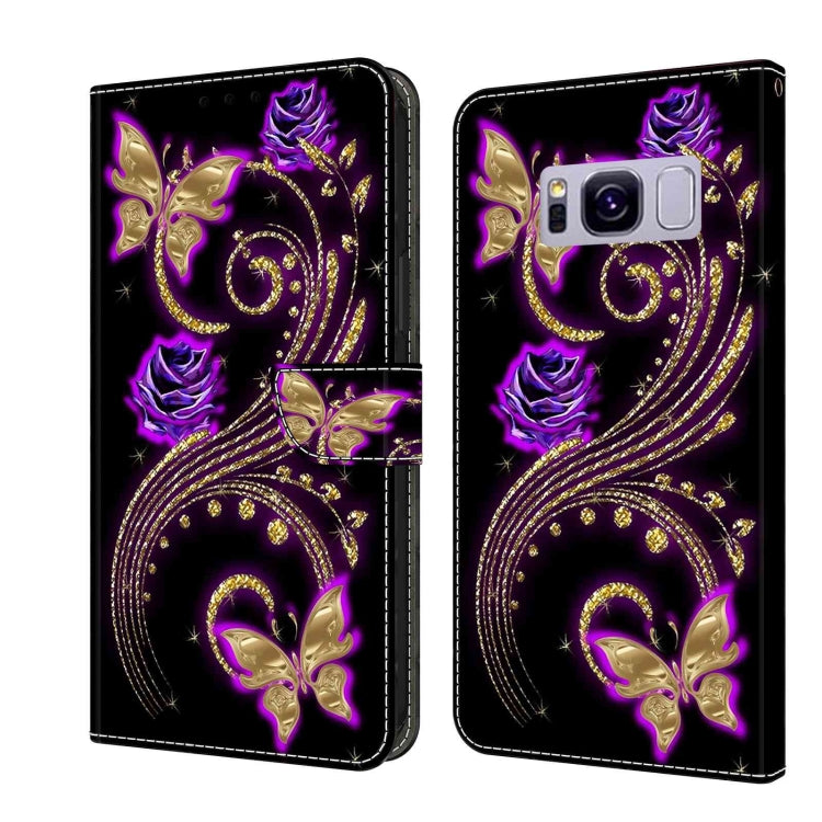 For Samsung Galaxy S8+ Crystal 3D Shockproof Protective Leather Phone Case(Purple Flower Butterfly) by buy2fix