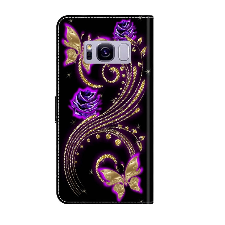 For Samsung Galaxy S8+ Crystal 3D Shockproof Protective Leather Phone Case(Purple Flower Butterfly) by buy2fix