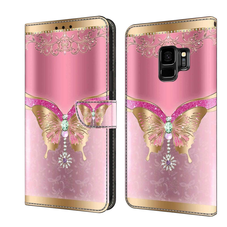For Samsung Galaxy S9 Crystal 3D Shockproof Protective Leather Phone Case(Pink Bottom Butterfly) by buy2fix