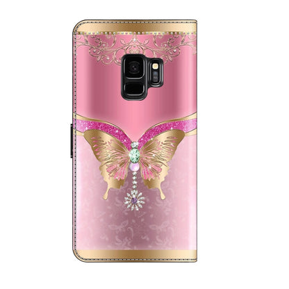 For Samsung Galaxy S9 Crystal 3D Shockproof Protective Leather Phone Case(Pink Bottom Butterfly) by buy2fix