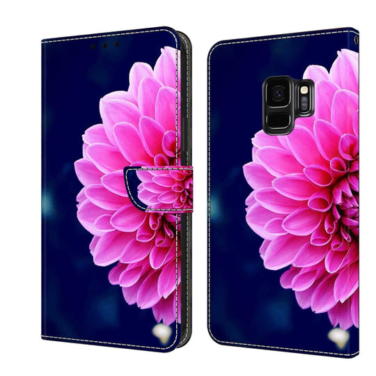 For Samsung Galaxy S9 Crystal 3D Shockproof Protective Leather Phone Case(Pink Petals)