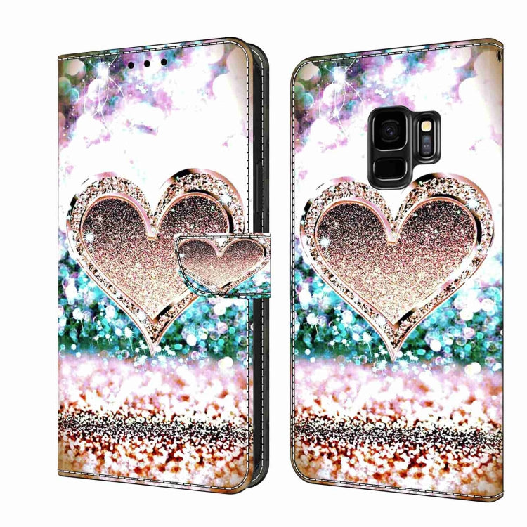 For Samsung Galaxy S9 Crystal 3D Shockproof Protective Leather Phone Case(Pink Diamond Heart) by buy2fix