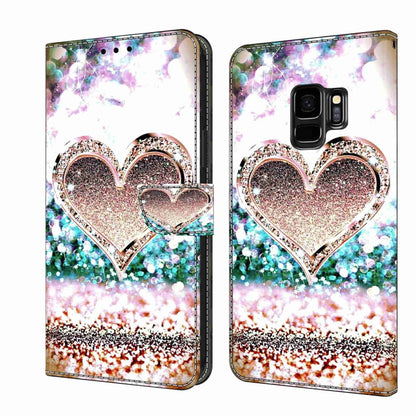 For Samsung Galaxy S9 Crystal 3D Shockproof Protective Leather Phone Case(Pink Diamond Heart) by buy2fix