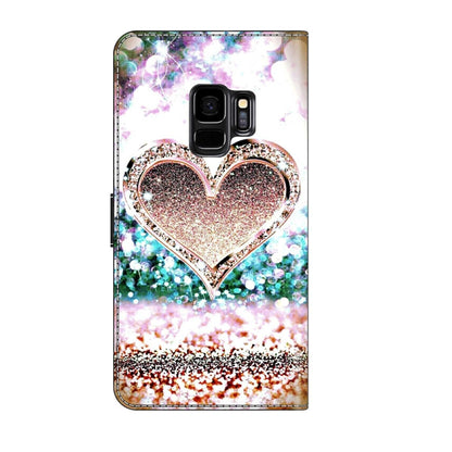 For Samsung Galaxy S9 Crystal 3D Shockproof Protective Leather Phone Case(Pink Diamond Heart) by buy2fix