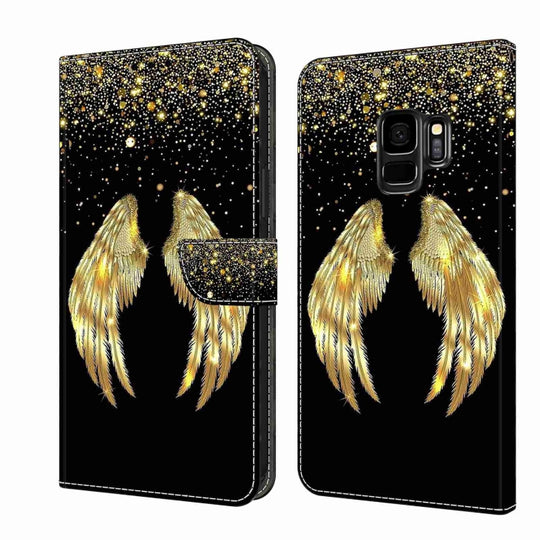 For Samsung Galaxy S9 Crystal 3D Shockproof Protective Leather Phone Case(Golden Wings)