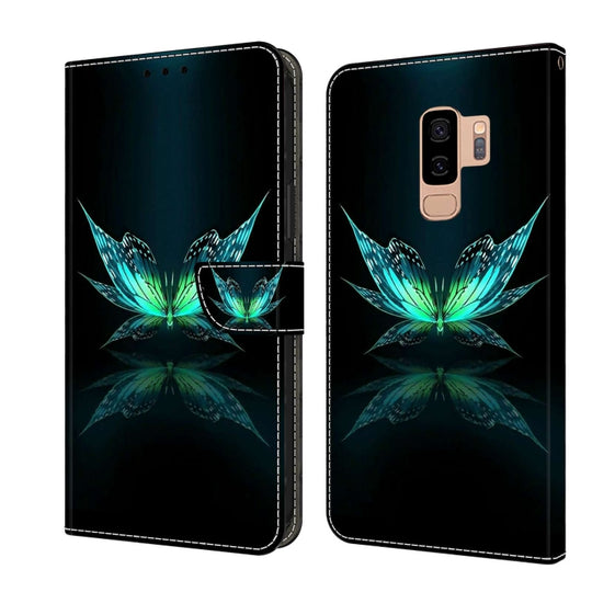 For Samsung Galaxy S9+ Crystal 3D Shockproof Protective Leather Phone Case(Reflection Dutterfly)