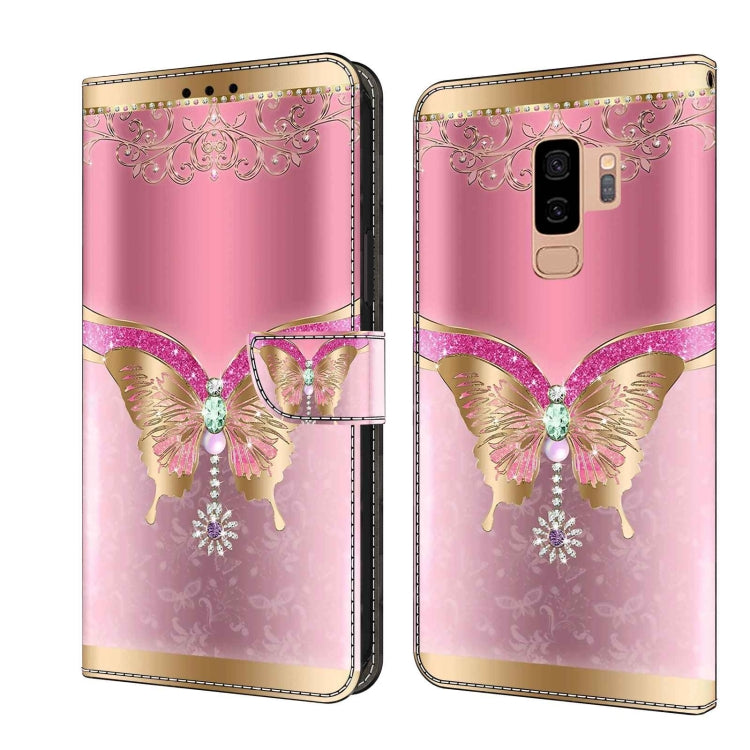For Samsung Galaxy S9+ Crystal 3D Shockproof Protective Leather Phone Case(Pink Bottom Butterfly) by buy2fix