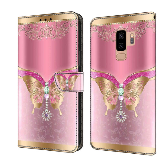 For Samsung Galaxy S9+ Crystal 3D Shockproof Protective Leather Phone Case(Pink Bottom Butterfly)
