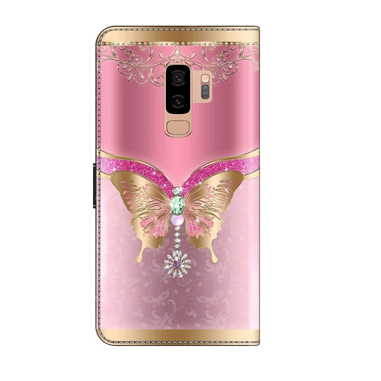 For Samsung Galaxy S9+ Crystal 3D Shockproof Protective Leather Phone Case(Pink Bottom Butterfly) by buy2fix