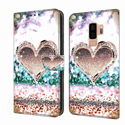 For Samsung Galaxy S9+ Crystal 3D Shockproof Protective Leather Phone Case(Pink Diamond Heart) by buy2fix