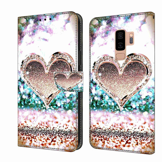For Samsung Galaxy S9+ Crystal 3D Shockproof Protective Leather Phone Case(Pink Diamond Heart) by buy2fix