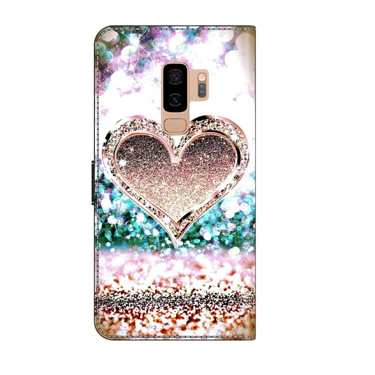 For Samsung Galaxy S9+ Crystal 3D Shockproof Protective Leather Phone Case(Pink Diamond Heart) by buy2fix