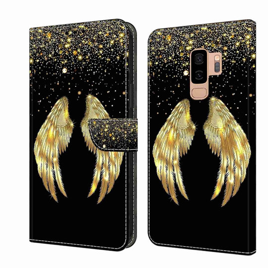 For Samsung Galaxy S9+ Crystal 3D Shockproof Protective Leather Phone Case(Golden Wings)