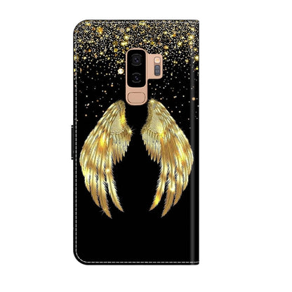 For Samsung Galaxy S9+ Crystal 3D Shockproof Protective Leather Phone Case(Golden Wings) by buy2fix