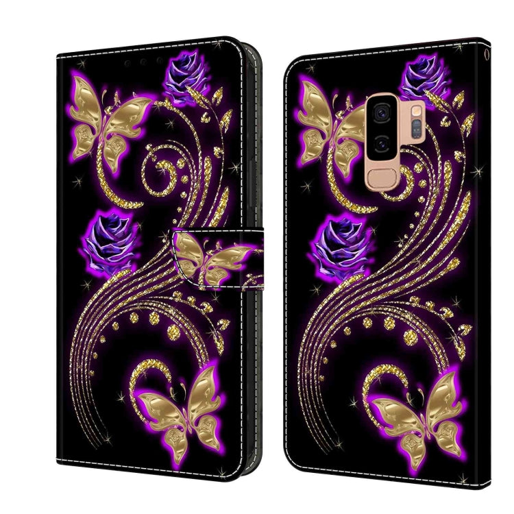 For Samsung Galaxy S9+ Crystal 3D Shockproof Protective Leather Phone Case(Purple Flower Butterfly) by buy2fix