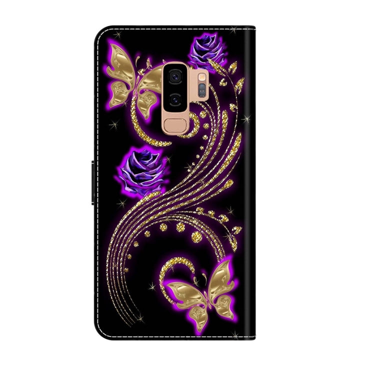 For Samsung Galaxy S9+ Crystal 3D Shockproof Protective Leather Phone Case(Purple Flower Butterfly) by buy2fix