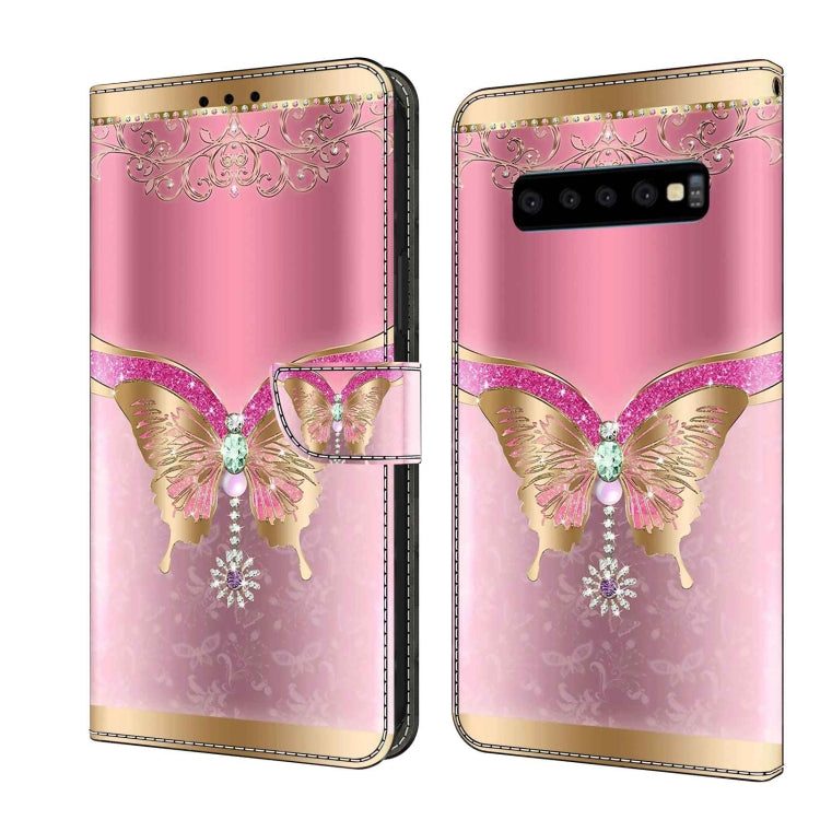For Samsung Galaxy S10 Crystal 3D Shockproof Protective Leather Phone Case(Pink Bottom Butterfly) by buy2fix