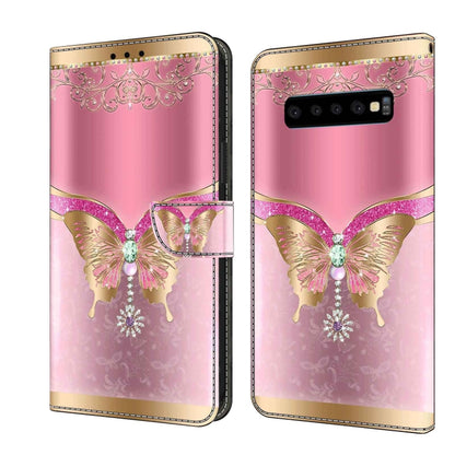 For Samsung Galaxy S10 Crystal 3D Shockproof Protective Leather Phone Case(Pink Bottom Butterfly) by buy2fix