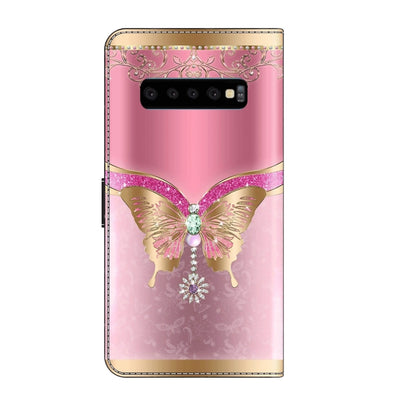 For Samsung Galaxy S10 Crystal 3D Shockproof Protective Leather Phone Case(Pink Bottom Butterfly) by buy2fix