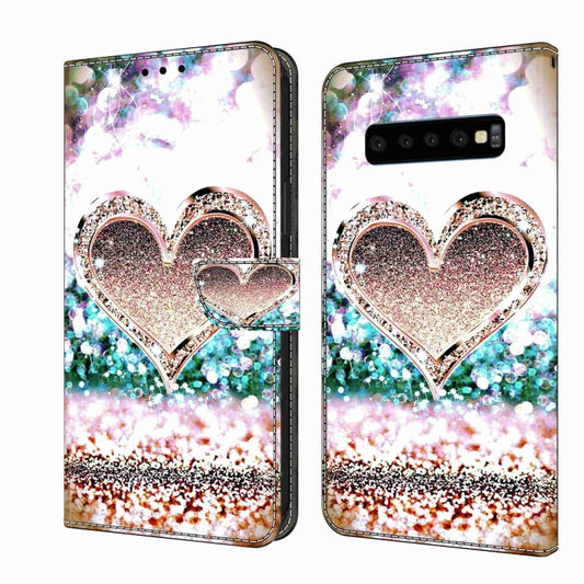For Samsung Galaxy S10 Crystal 3D Shockproof Protective Leather Phone Case(Pink Diamond Heart) by buy2fix