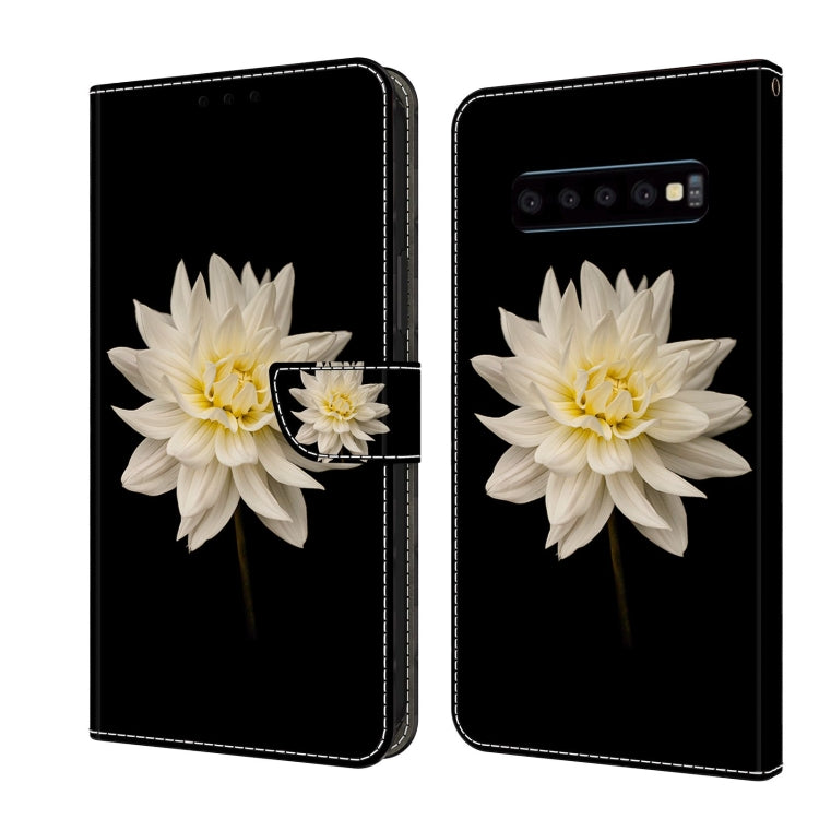 For Samsung Galaxy S10 Crystal 3D Shockproof Protective Leather Phone Case(White Flower) by buy2fix