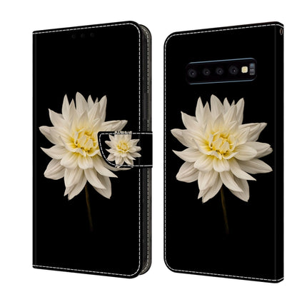 For Samsung Galaxy S10 Crystal 3D Shockproof Protective Leather Phone Case(White Flower) by buy2fix
